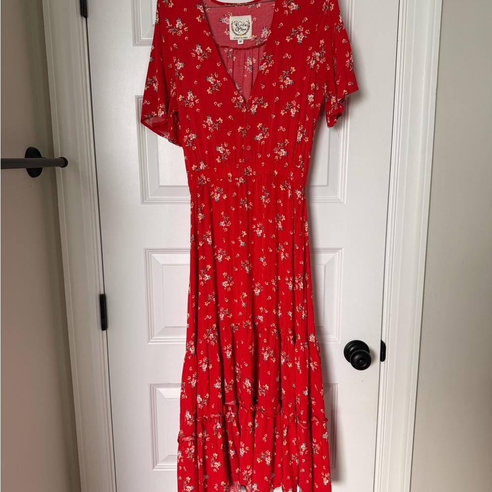 Red and White V-Neck Tie Front Sundress